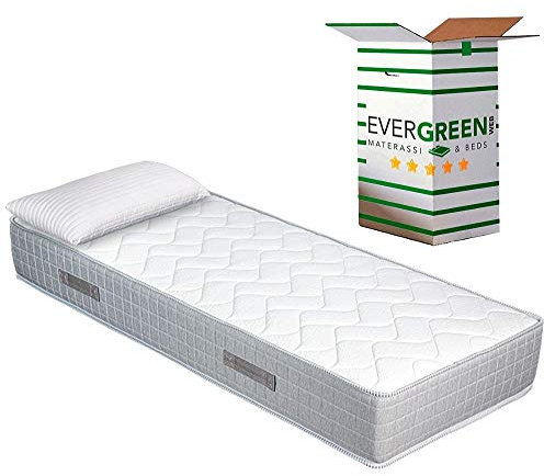 EVERGREENWEB Orthopädische Matratze 80x200 cm aus Waterfoam, 25 cm Hoch + 1 Kissen aus Memory Foam Flocken KOSTENLOS, Ergonomisch, Atmungsaktiv Weiß Bezug, Hypoallergen, Antimilbe | Big Fashion