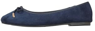 Yours Curve Plus Size - Slip On Ballet Flat Round Toe Ballerina Pumps Lightweight Bow Faux Suede in Wide E Fit & Extra Wide Eee Fit - Women's Dark Blue 5EEE