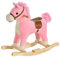HOMCOM Kinder Schaukelpferd Baby Schaukeltier Pferd mit Tiergeräusche Spielzeug Haltegriffe für 36-72 Monate Plüsch Rosa 65 x 32,5 x 61 cm