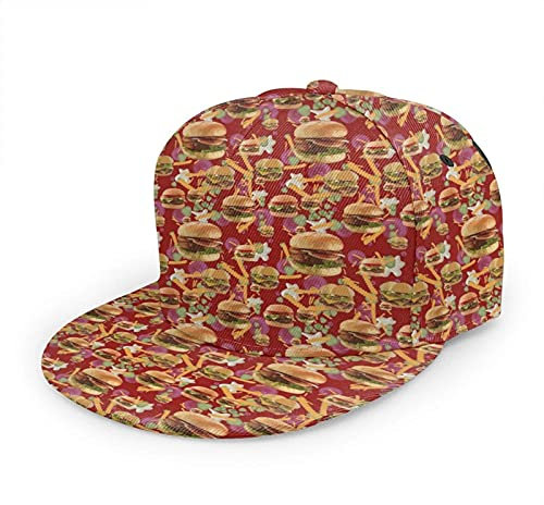 Oaieltj Unisex Baseball Cap Damen Herren Einstellbare Hip Hop Hut Mode Flache Schirmmütze Baseball Cap, Red Hamburgers French Pommes, One size