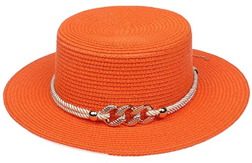 VPbao Panama Elégant Femme Chapeau Melon en Paille Anti Soleil avec Boucle Mariage Cérémonie Soirée Orange