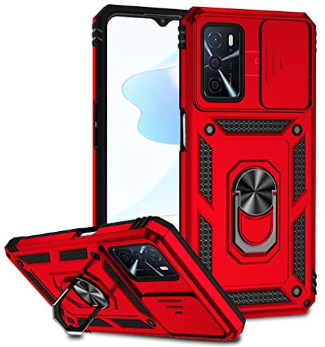 SEEKO Hülle für Oppo A54s / Oppo A16 / Oppo A16s, Militär Robust Handyhülle Outdoor Stoßfest Silikon TPU + PC Handy Case Schutzhülle mit Kameraschutz und 360 Grad Ring Ständer - Rot