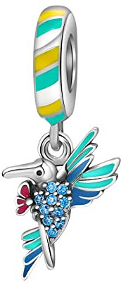 BIZK Damen Kolibri Charm Anhänger für Armband 925 Sterling Silber Charm Bead Pendant für Europäische Armbänder und Halsketten (Kolibri)