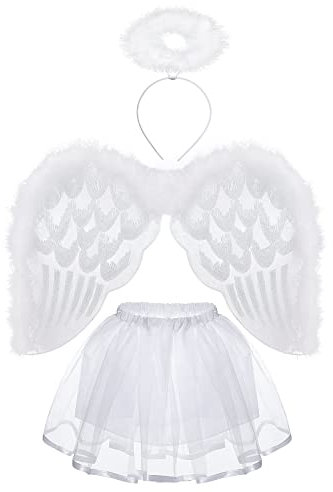 Disfraces de ángel para niñas, falda tutú, alas de ángel de plumas blancas y alas de ángel de Halo, disfraz de hada para niños