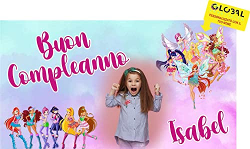 Vestin BANNER STRISCIONE COMPLEANNO CON FOTO, NOME PERSONALIZZATO - winx - BANNER PVC ANCHE DA ESTERNO GARANZIA 5 ANNI (100x100 cm)