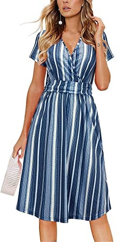 OUGES Women's Summer Short Sleeve V-Neck Floral Short Party Dress with Pockets Summer Dress 2023(FloralZ18-419,XXL)