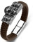 Dsnyu Armreif Leder Herren, Braun Armband für Paare mit Magnet Verschluss, 16.5CM Schädel Armbänder Totenkopf für Geburtstag