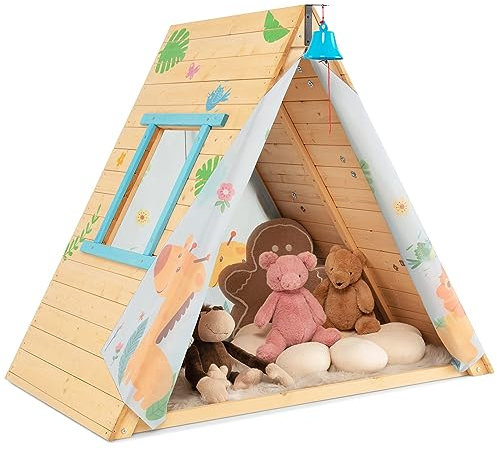 DREAMADE 2 IN 1 Kinder Spielhaus mit Kletterwand, Spielzelt für Kinder mit offenem Fenster und Klingel, multifunktionales Kletterspielset für drinnen und draußen