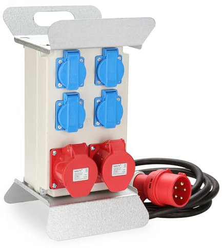 Herrselsam Baustromverteiler 2xCEE 16A + 4x230V 5 Polig Schuko Steckdosen, IP44 Wasserdicht Wandverteiler Steckdosenverteiler, Zuverlässige Stromverteilung für Baustellen