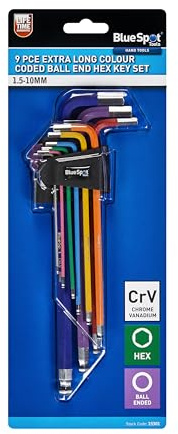 Blue Spot Tools 015301 9 PCE Extra Long Colour Coded Ball End Hex Key Set (1.5-10MM)