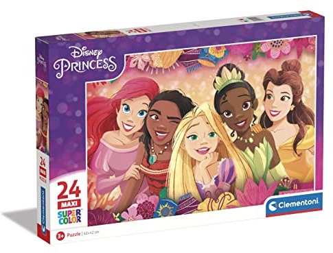 Clementoni - 24241 - Supercolor Puzzle - Disney Princess - Puzzle 24 Maxi Teile Ab 3 Jahren, Buntes Kinderpuzzle Mit Besonderer Leuchtkraft & Farbintensität, Geschicklichkeitsspiel Für Kinder