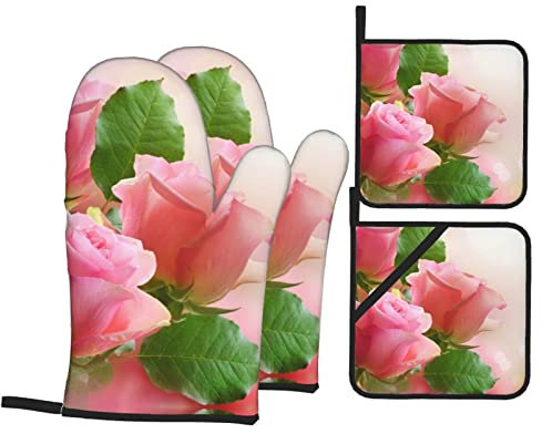 Lot de 4 maniques et maniques multifonctions avec poche Motif roses roses roses