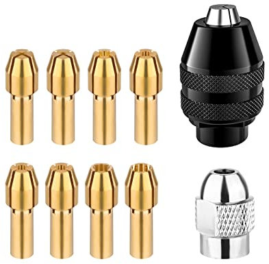 Pinza Mandrino Mandrino Senza Chiave da 1/32 a 1/8 Mandrino Autoserrante Set di Punte per Micro Trapano Elettrico Rotativo a Cambio Rapido in Ottone Set di Pinze Compatibile con Dremel (10pz)