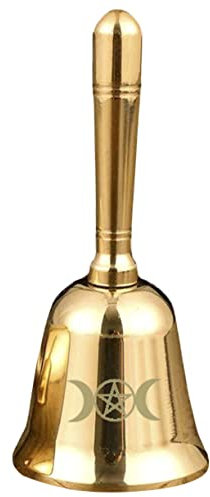 Cabilock Messing Altar Glocke Mini Handglocke Mit Pentagramm Vintage Dekorative Tischglocke Für Rituale Meditationszubehör Sanfter Klang Wiccan Supply DREI-phasen-mond Symbol
