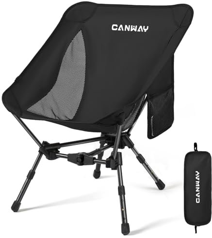 CANWAY Faltbarer Campingstuhl,Ultraleicht Tragbare Campingstuhl, Kleines Packmaß Stuhl mit Tragfähigkeit 180KG Tragkraft,klappstuhl,Strandstuhl (Schwarz)