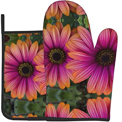 Lot de 2 maniques et maniques multifonctions en forme de marguerite rose