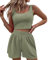 Geagodelia Damen Zweiteiler Sommer Hosenanzug Elegant Outfits Kleidung 2 Teiler Set Crop Tank Top + Shorts Y2k Aesthetic Clothes Workout Sport Anzug (A - Grün, M)