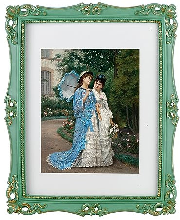 Funerom Vintage-Bilderrahmen mit Glasfront, kunstvoller Rahmen, antiker Bilderrahmen für Tisch oder Wandbehang, 28 x 35.6 cm/11x14 inch, Grün
