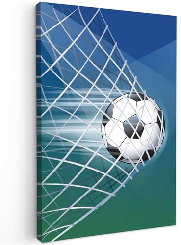MuchoWow© Leinwand Bilder Klein 20x30 cm Mini Wanddeko Wohnzimmer Aesthetic Room Decor Deko Zimmer Wandbilder Modern Bild auf Leinwand Kinderzimmer - Fußball - Netz - Jungen - Jungs