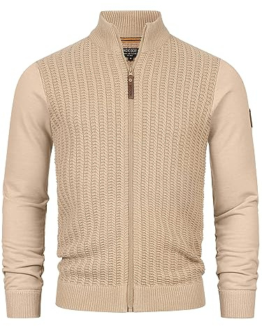 Indicode Herren INCason Strickjacke mit Stehkragen und Reißverschluss | Cardigan Feinstrickjacke für Männer Irish Cream, S