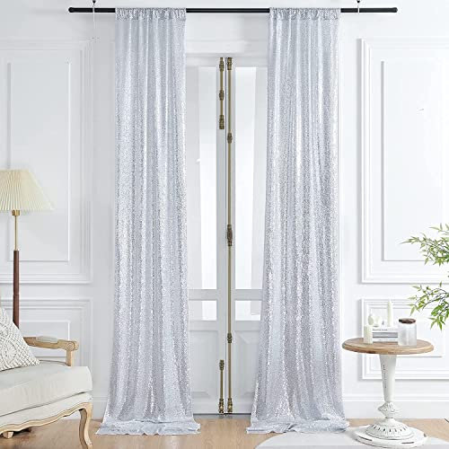 NSSONBEN 2.44×3m Silber Pailletten Hintergrund Vorhängen 2 Stück 1.22×3m Glitzernde Hintergründe für Party Geburtstag Hochzeits Dekoration, Fotografie Hintergrund oder als Vorhang