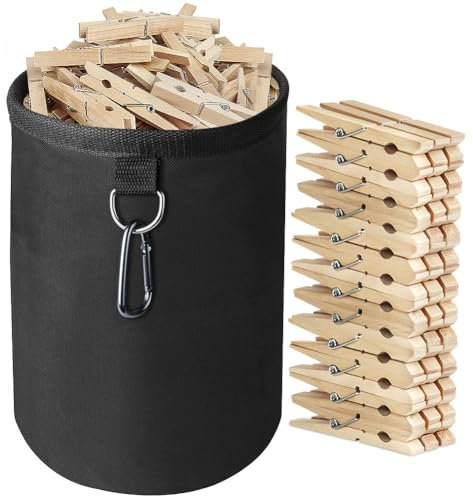 Vicloon Wäscheklammerbeutel zum Aufhängen, Wäscheklammerbeutel für Wäscheleine mit 40 starken Wäscheklammern aus Holz, Großer Wasserdicht Wäscheklammerbeutel für den Innen- und Außenbereich(Große)
