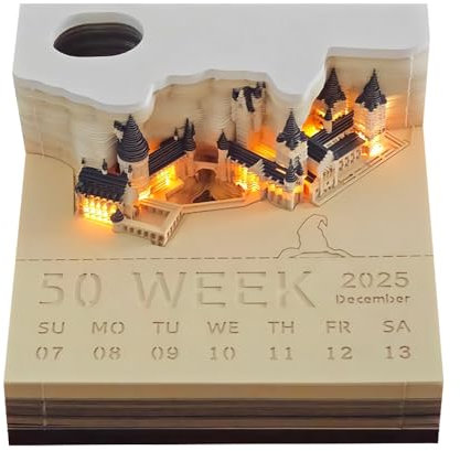 ZOYDP 3D Kalender Abreißen 2025 Artsy Pads mit Led Licht und Stifthalter 3D Notizblock Kalender 2025 3D Abreißkalender 2025 3D Calendar 2025 für Desktop Ornament Papierskulptur Geschenk 3D Notepad-9