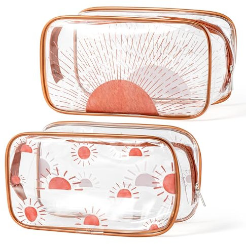 Y1tvei Boho Sun Kosmetiktasche Transparent - 2 Stück Boho Sunshine Make-up Tasche Braun PVC Wasserdichter Toiletries Bag, Tragbarkeit Organizer Reise Aufbewahrungstasche Kulturbeutel für Damen Mädchen