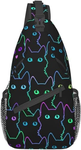 Neon-Umhängetasche mit niedlichem Katzenmotiv, für Damen und Herren, Crossbody-Tasche, lässig, Wandern, Tagesrucksack, Brusttasche, Schultertasche mit verstellbarem Riemen, Neon-süße lustige Katzen,