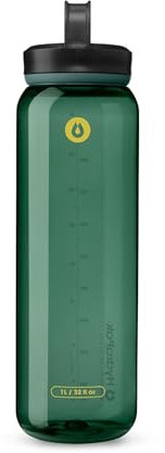 HydraPak Recon 1L Recon - Botella de agua de plástico reciclado al 50%, ecológica y sin BPA, tapón de rosca de flujo regular, fácil de transportar (1 litro, verde)