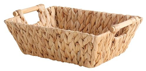 Handgefertigter rechteckiger Korb aus Wasserhyazinthe mit Holzgriffen – Natürlicher Aufbewahrungs- und Dekorationskorb