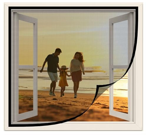 Cortina de malla para ventana con pantalla 90x120cm Sello magnético hacia arriba y hacia abajo,cierre automático,mantiene el aire fresco en el interior,Negro