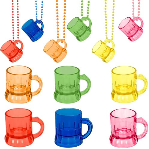EAPMGQR 12 Stück Schnapsgläser zum Umhängen, Schnapsgläser mit Henkel, Schnapsglas Plastik Schnapsbecher mit Ketten, Team Braut Schnapsglaskette Junggesellenabschied Halskette Becher