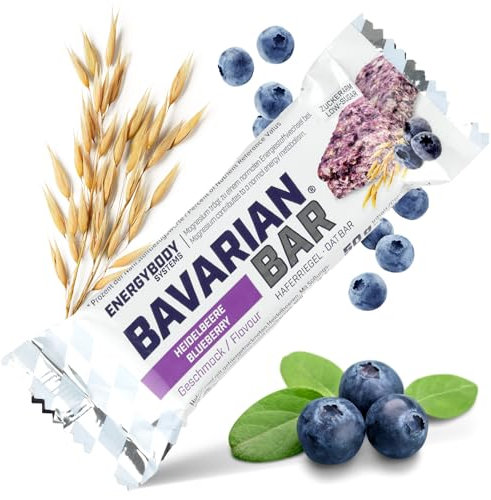 Energybody® Bavarian Bar Haferriegel Heidelbeere 1x50g / Energieriegel als Oatsnack/Powerriegel Flapjack als Sportnahrung/Haferflocken Riegel, Kohlenhydrate Riegel als Sportlernahrung