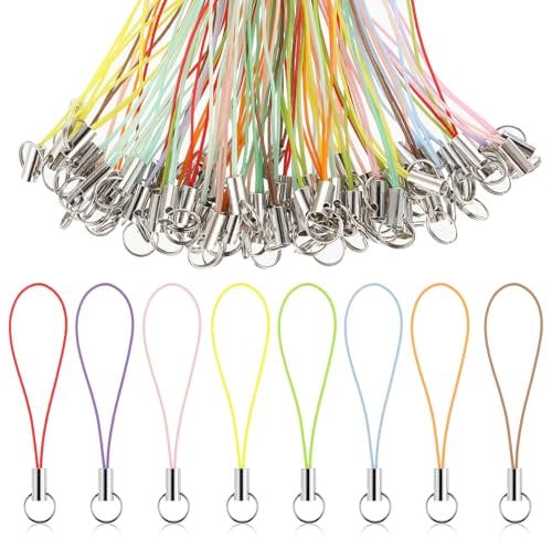 Bremorou Handyanhänger Schlaufen 100 Stück Einfache Handy Lanyard Strap,Handyanhänger Mit Karabiner Split Ring Strap Für Handy Lanyard Strap Diy Seil Zum Aufhängen (Farbe)