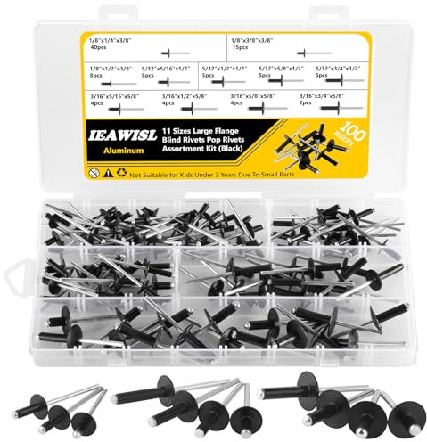 100 Pièces Rivets Aveugles, Rivets Pop En Aluminium Avec Large Bride 3.2mm 4mm 4.8mm, Rivets à Bout Ouvert, Rivets Pop Pour La Maison De Bricolage, L'Automobile, L'Aviation (Noir)