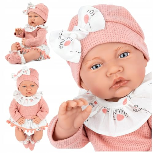 Kinderplay Lili Babypuppe 41 cm – Weichkörperpuppe mit Geräuschen, realistisch – sprechende Puppe mit Zubehör, Fläschchen, Schnuller, Outfit – ab 3 Jahren, Geschenk – Modell KP4180