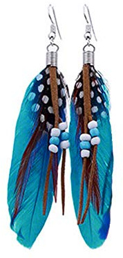 Generic Damen Ohrringe Böhmische Art-Quasten-Feder-Ohrringe Mode-Feder-Ketten-Ohrring (Blau, One Size)
