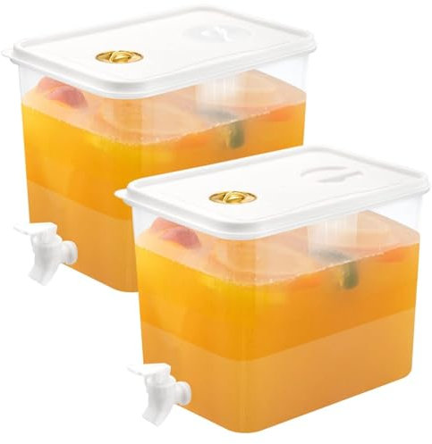 Cadeaux de mariage - Distributeur de boisson pour réfrigérateur de 2,5 gallons avec couvercle anti-fuite, filtre, récipient à jus, théière en plastique scellé à l'eau citronnelle et au lait pour chaud