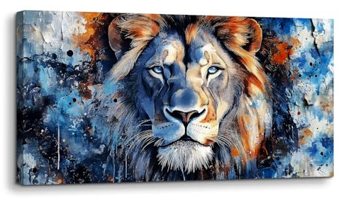 hyidecorart Wilder Blick eines Löwen Wandbilder Wohnzimmer 50x100 cm, Leinwand Bild Tier Gemälde, Modern Wanddeko Aesthetic Schlafzimmer Badezimmer Büro Zimmer Esszimmer Flur Küche
