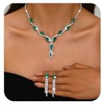 Gkaopi Schmucksets für Damen Strass Kristall Kette Lange Quasten Ohrringe Set Brautschmuck Set mit Halskette und Ohrringe für Hochzeit Party (Grün)