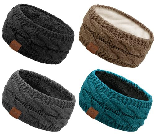 DRESHOW Damen Warm Gestricktes Stirnband Winter Ohrenwärmer Elastische Gehäkelte Kopfwickel Dickes Fleecefutter Haarbänder