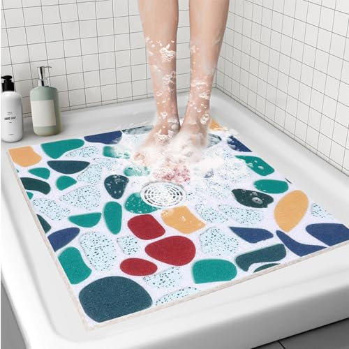 BWBIKE Tappetino da Doccia Quadrato 70 x 70 cm Antiscivolo in PVC Morbido con Fori di Scarico, Verde