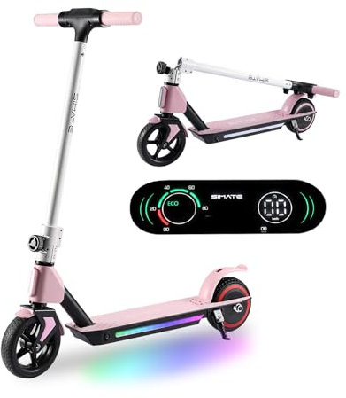 Elektroroller für Kinder von 6-12 Jahren,180W Motor, 8KM Reichweite,E Roller Kinder, Einstellbare Geschwindigkeit, Bunte Lichter, LED Display,Faltbarer Elektroscooter Kinder (Rosa)
