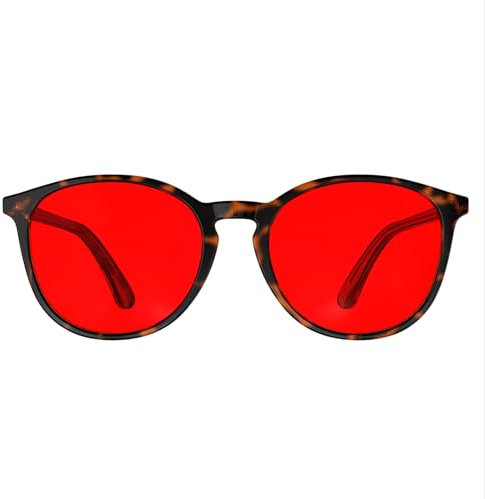 Bloomoak Occhiali da lettura con filtro luce blu, da gioco retrò, rotondi, alleviano l'affaticamento degli occhi e migliorano il sonno, adatti per schermi (Rosso - 100% - Telaio in tartaruga)