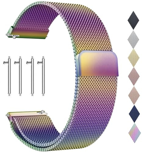 PDSQL Edelstahl Mesh Uhrenarmband, Metall Ersatz Armband Edelstahlarmband mit Magnetverschluss Smartwatch Schnellverschluss Watch Uhren Ersatzband Für Damen Herren (Colorful, 20mm)