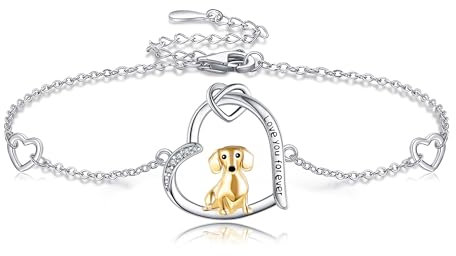 DAYLINLOVE Dackel Armband 925 Sterling Silber/Rossvergoldet/Vergoldet Dackel Hund Armbänder Herz Tierschmuck Geschenke für Frauen Dackel Liebhaber (Vergoldet)