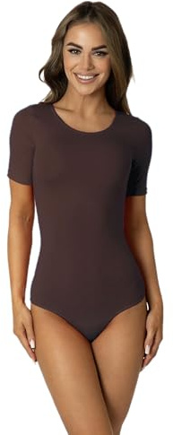 Alkato Damen Body Kurzarm, Braun, S (Long 170-176 cm)