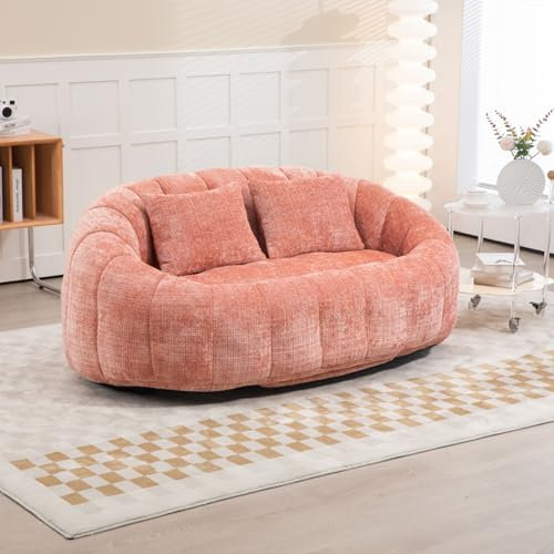 Luxus Sitzsack Sofa mit Memory-Schaumfüllung – Bequeme 2-Sitzer Couch aus Chenille – Weiches & ergonomisches Lounge Sofa für Wohnzimmer, Schlafzimmer & Büro – Keine Montage erforderlich (Rosa)