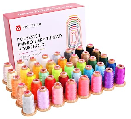 RICHWORD Kit di filo da ricamo in poliestere, 40 colori, 800 m (550Y) ogni bobina, per macchine da ricamo e macchine da cucire